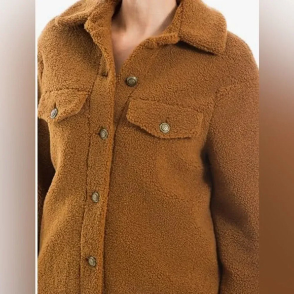 Max Studio caramel teddy faux fleece button front spread collar jacket. NWT. Sm - Picture 2 of 11